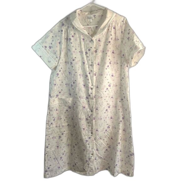 Deidre Vintage Short Sleeve Nightgown Button Front w/ Pockets Women's Size Large - Picture 1 of 11